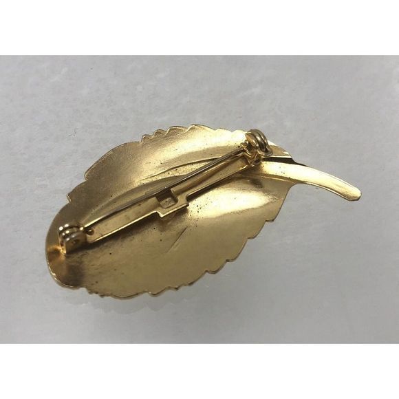 Gold Tone Feather Brooch Leaf Pin Jewelry - Picture 8 of 9
